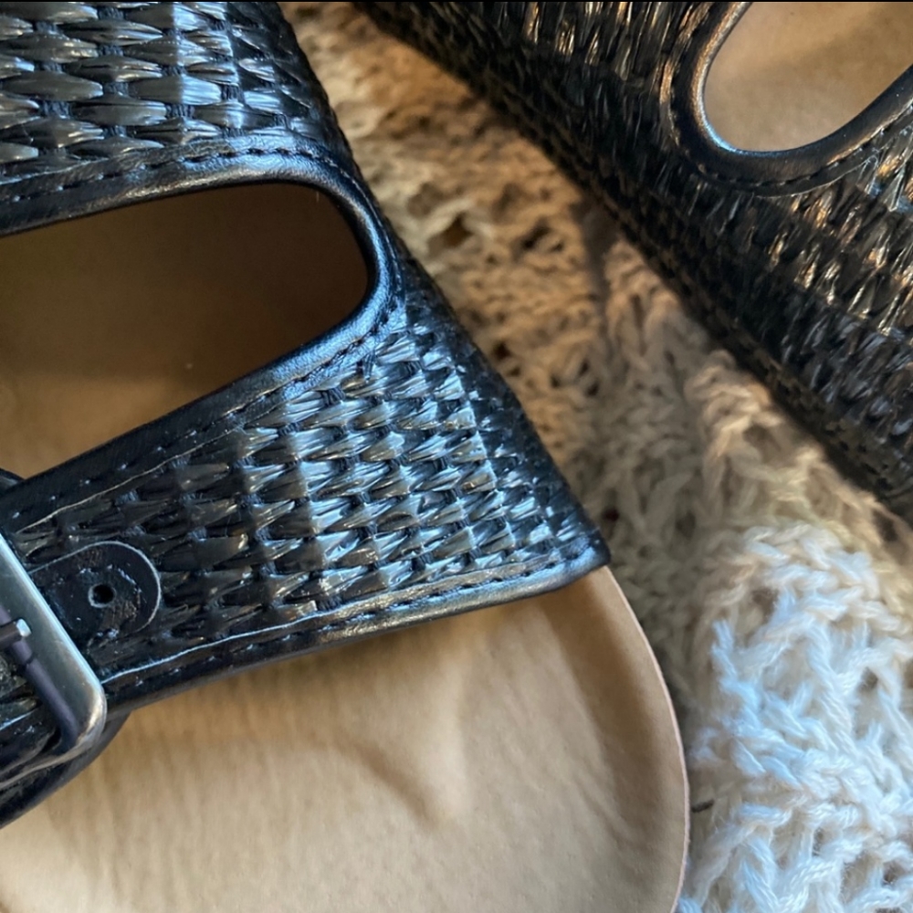 Weave black double buckle slip on sandals - Picture 3 of 7